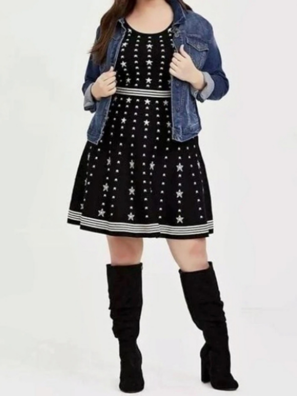 NWT Torrid Black & White Star Sweater-Knit Skater Dress